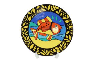 "Poisson", a large decorative dish colourfully depicting a fish, by Vaco Baissac for Deshoulières of