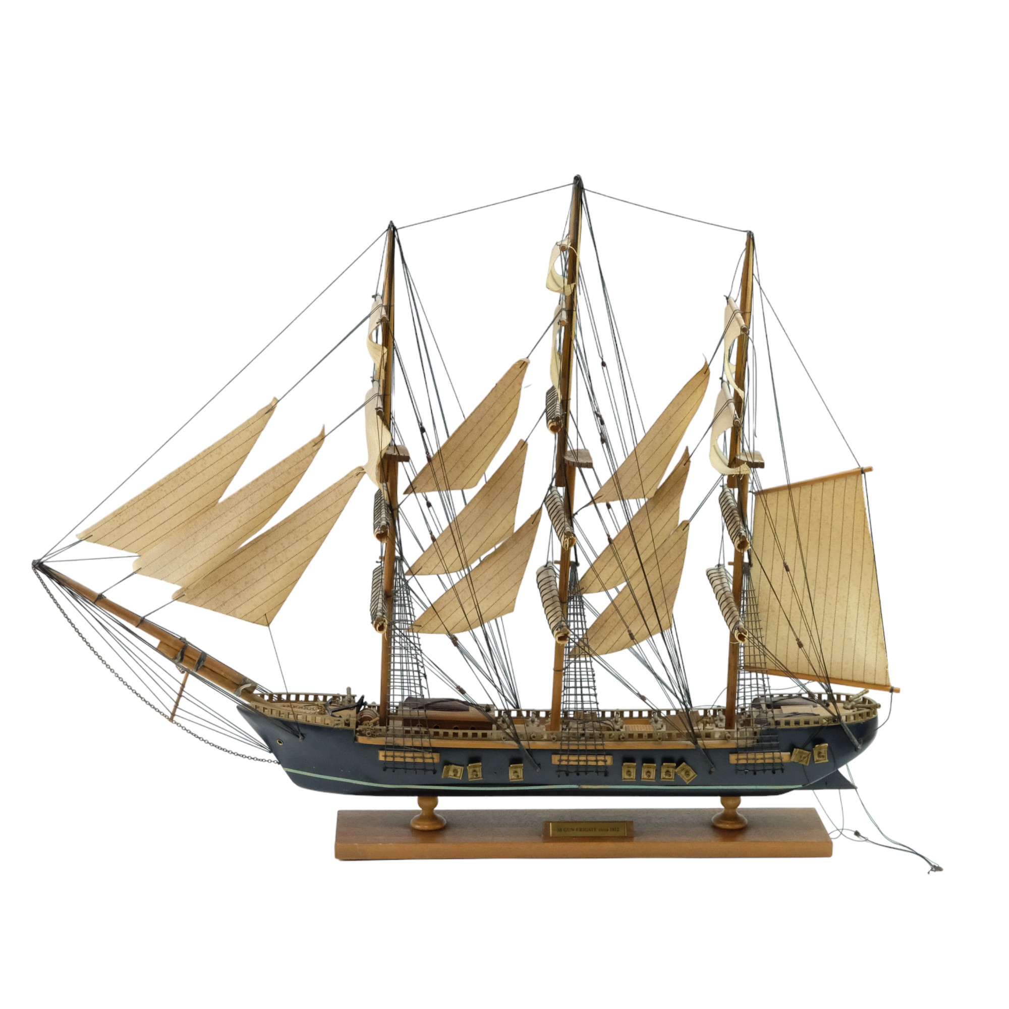 A wooden model ship, being a 38 Gun Frigate, circa 1812, 77 cm x 62 cm high - Image 2 of 7