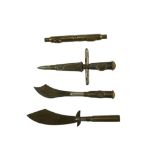 Three Great War trench art paper knives and one other related object, three incorporating Ottoman