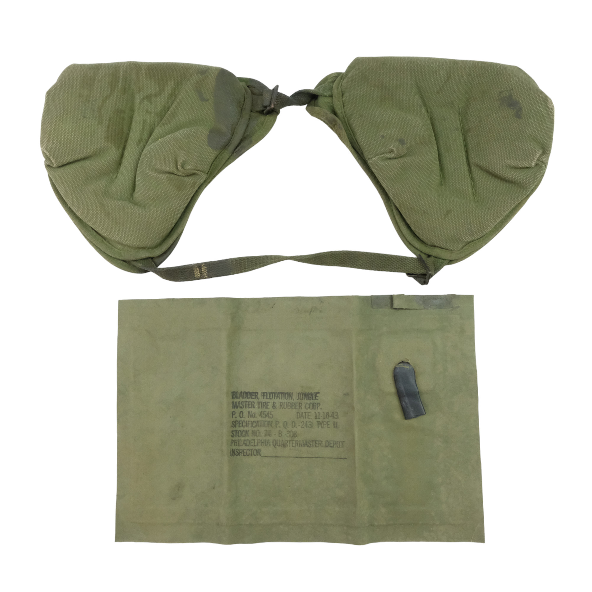 A set of Second World War US Army mortar crewman's M2 Shoulder Pads together with a Jungle Flotation