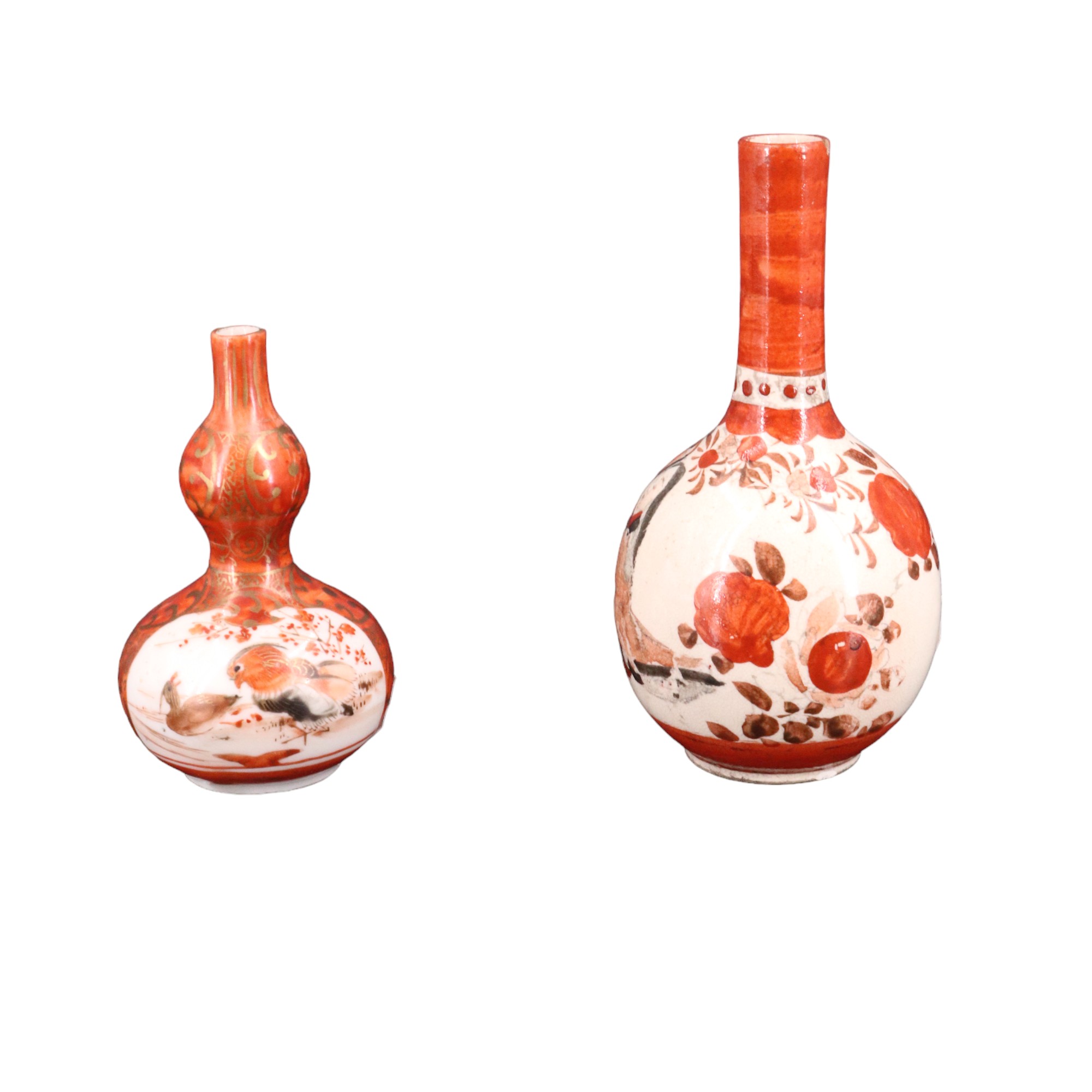 A Meiji / Taisho Japanese miniature porcelain double-gourd bottle vase, 8.5 cm, together with a - Image 3 of 4