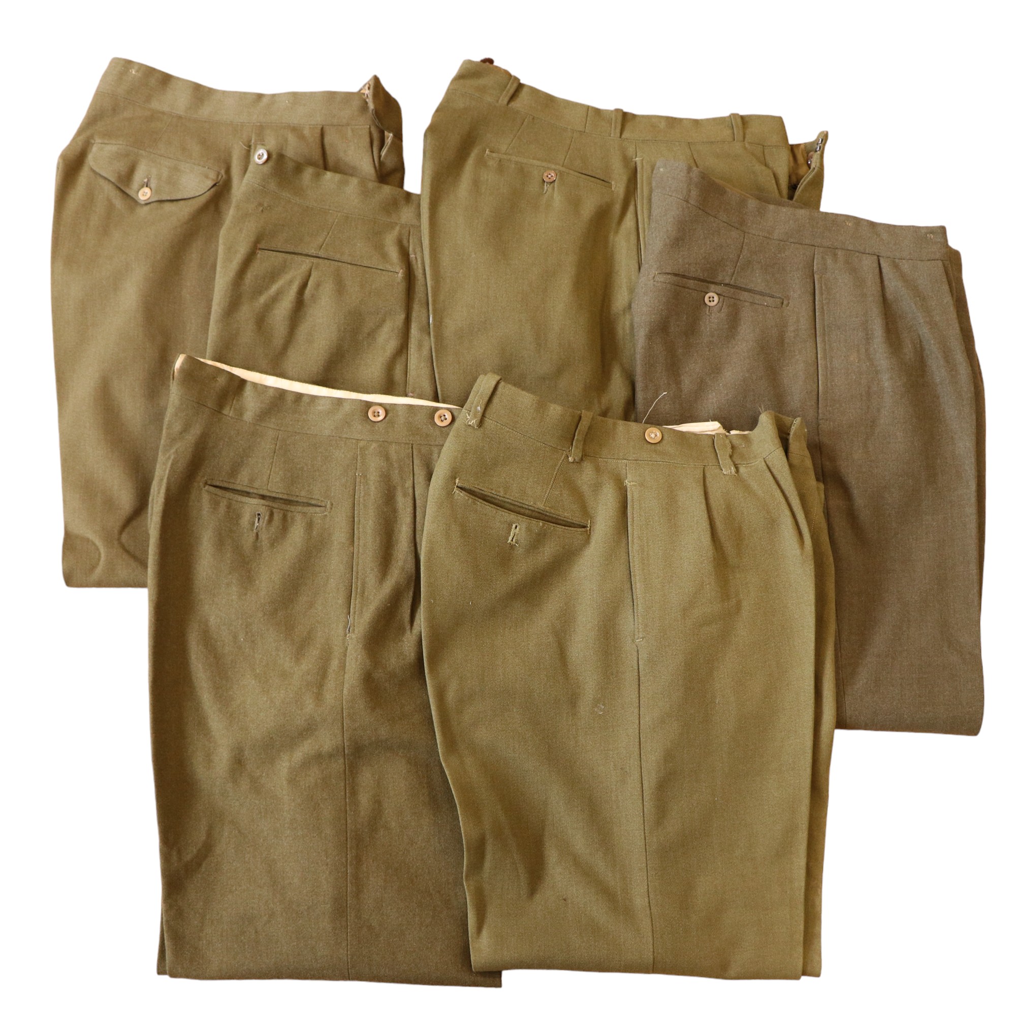 Six pairs of 1940s officers' Service Dress trousers