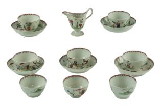 A group of late 18th Century New Hall pattern 20 porcelain teaware comprising eight tea bowls,