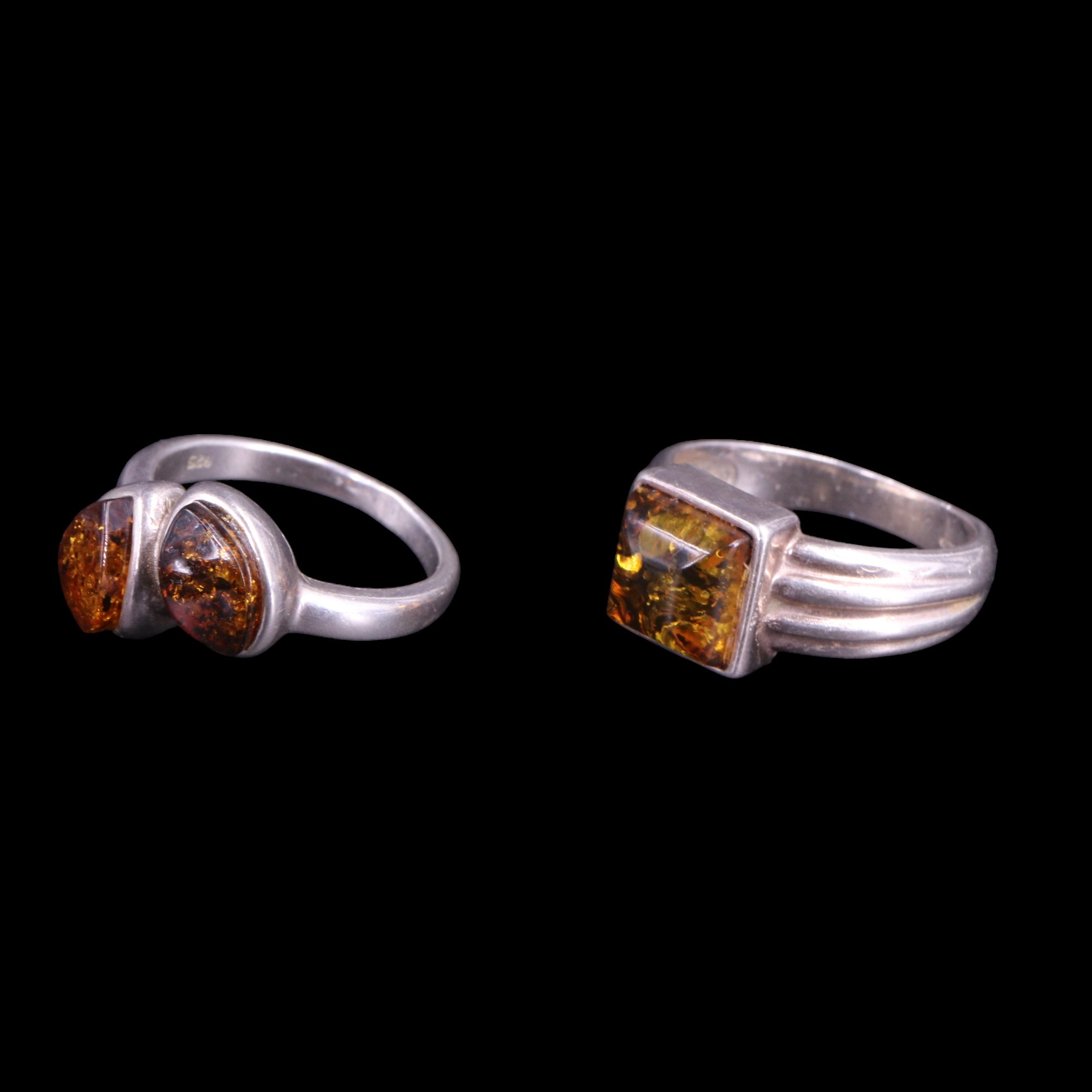 A collection of white metal mounted sun-spangled amber jewellery including a large asymmetric - Image 2 of 11