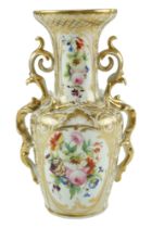 A Rockingham style porcelain vase, of shouldered form with "pan-top" tall neck, having fancy foliate