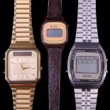 A Timex quartz digital analogue wristwatch together with Buler and Loris digital watches