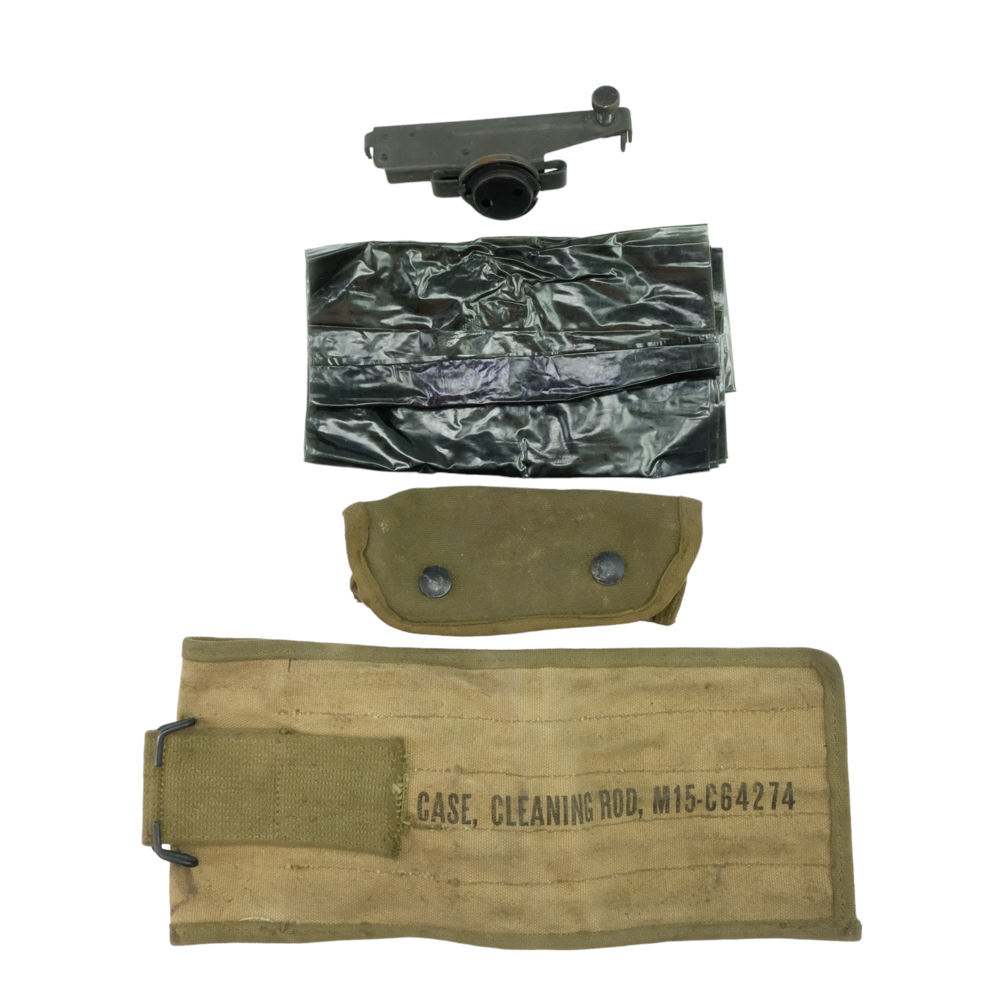 A Second World War US Army rifle grenade launcher sight and pouch, together with an amphibious