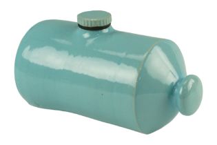 A blue glazed stoneware hot water bottle, 27 cm