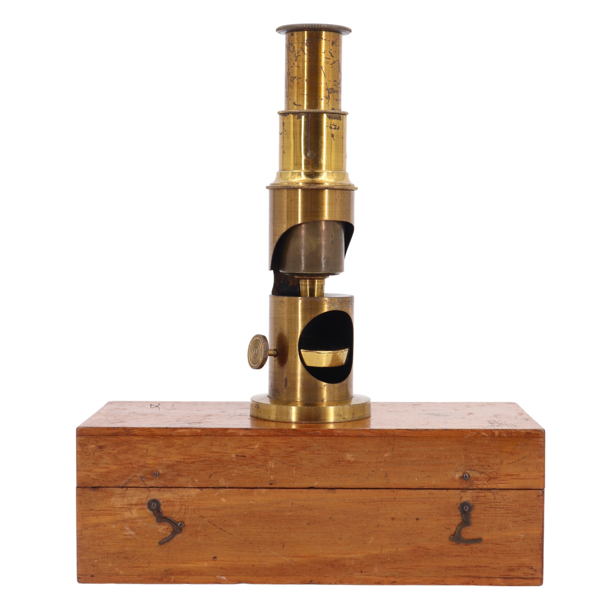 A Victorian student's brass drum microscope, 15 cm, in associated mahogany case - Image 2 of 5