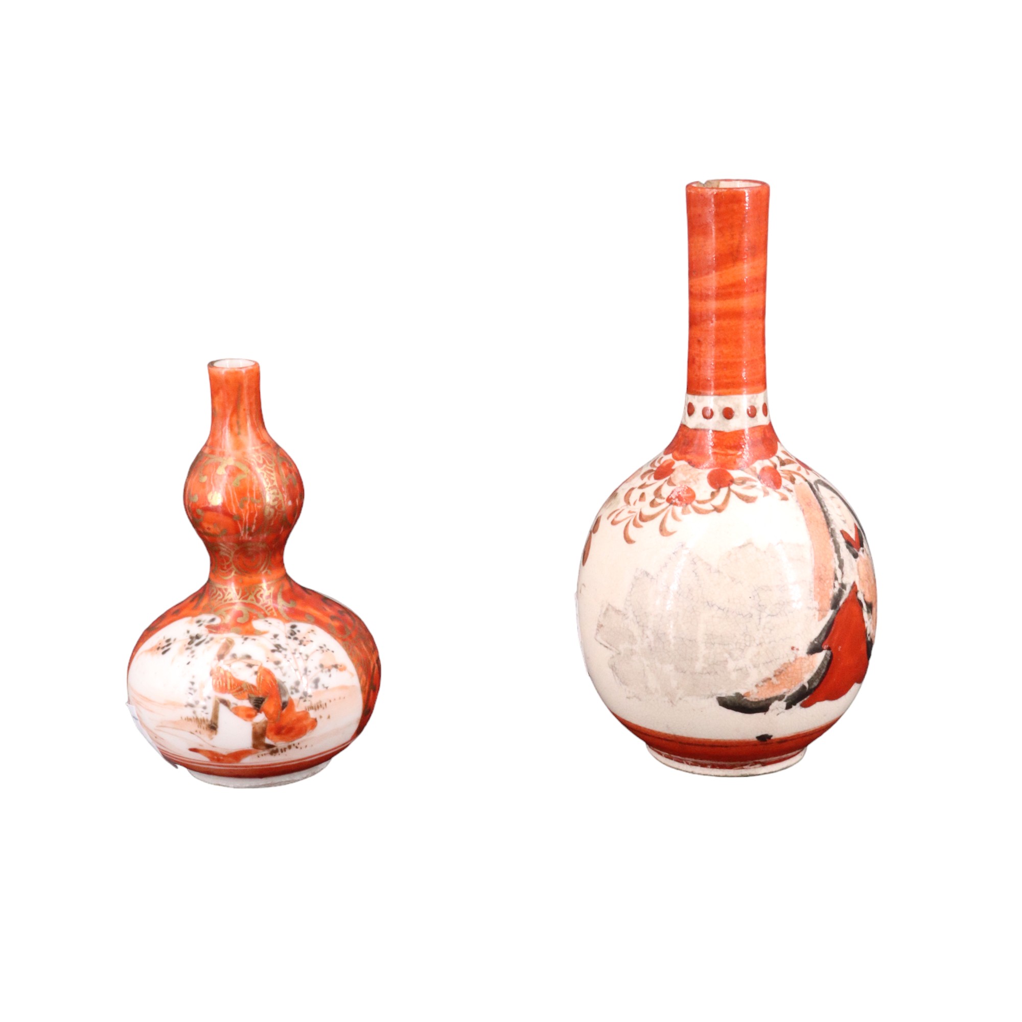 A Meiji / Taisho Japanese miniature porcelain double-gourd bottle vase, 8.5 cm, together with a - Image 2 of 4