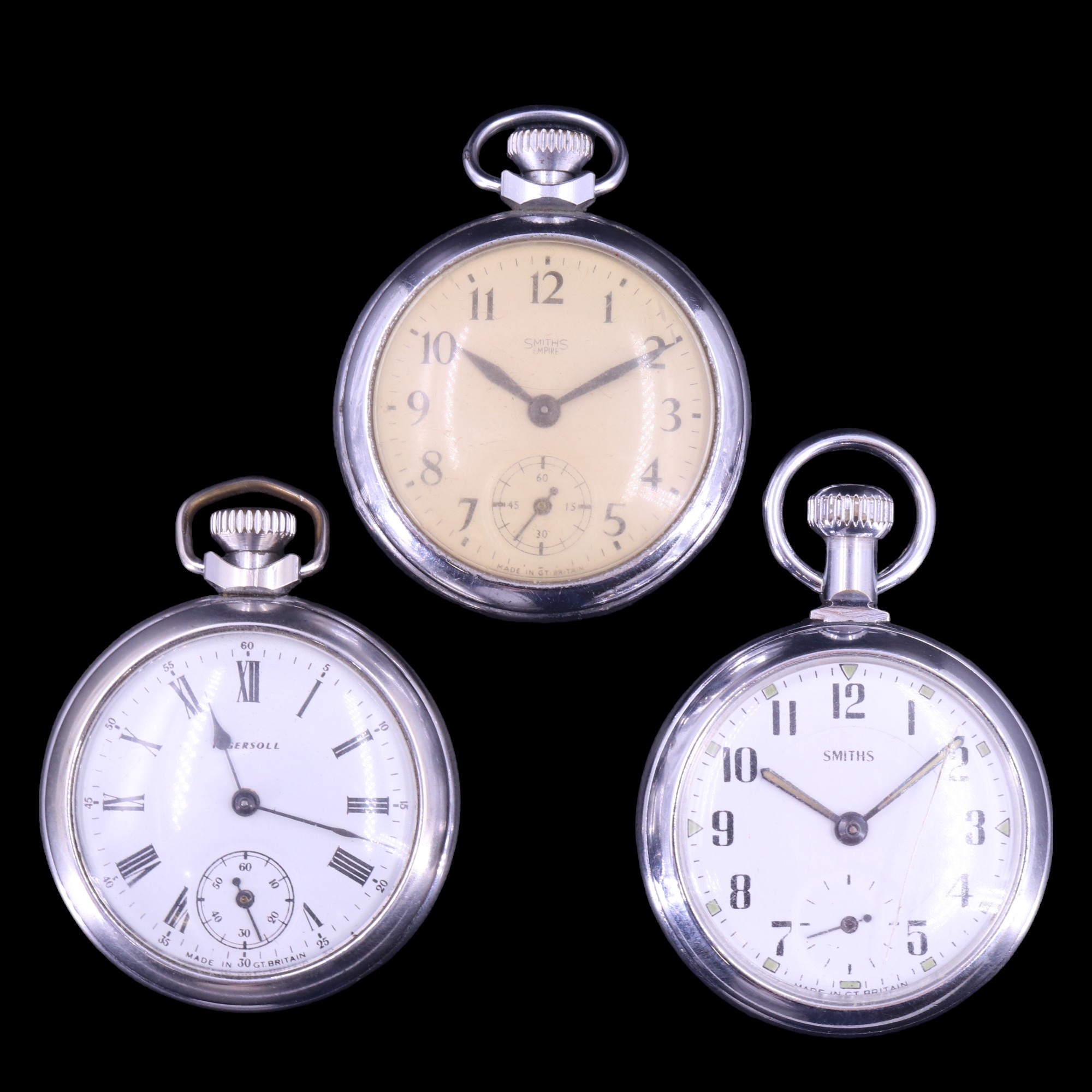 Three Ingersoll and Smiths pocket watches, second quarter 20th Century, (running when catalogued,