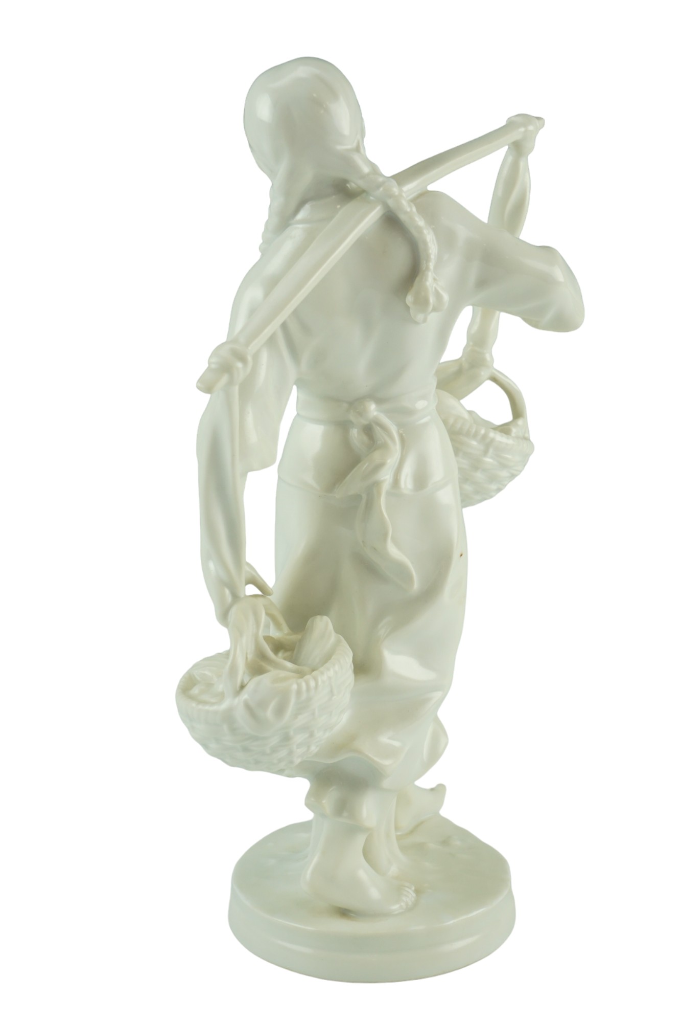 A Meissen Weifs blanc-de-chine figurine of a Korean girl carrying fruit baskets, designed by Max - Image 4 of 6