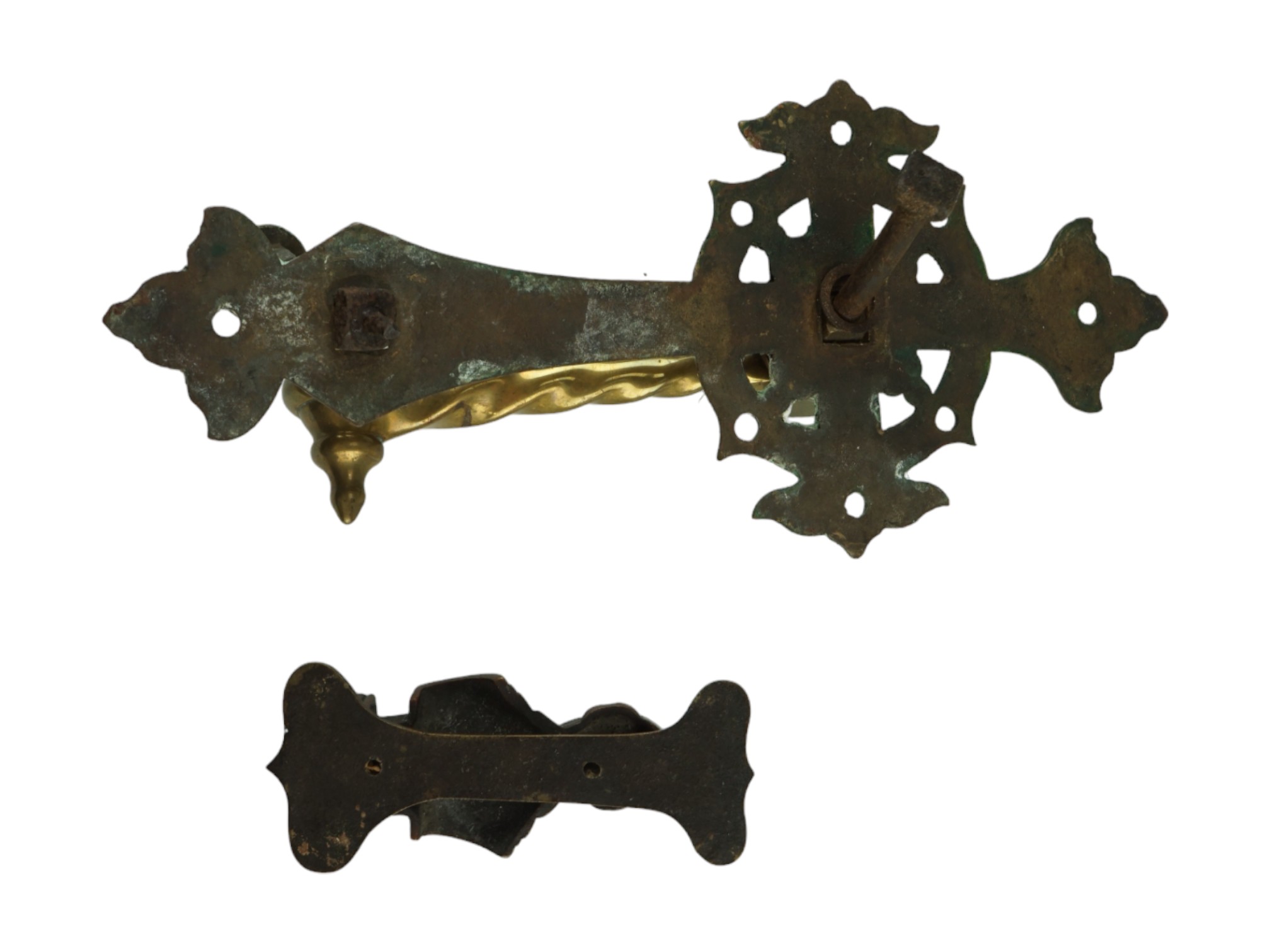 A Victorian Gothic Revival brass door knocker together with a William Shakespeare knocker, former 24 - Image 4 of 4