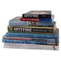 A group of books on the RAF Hurricane, Spitfire and Lancaster aircraft