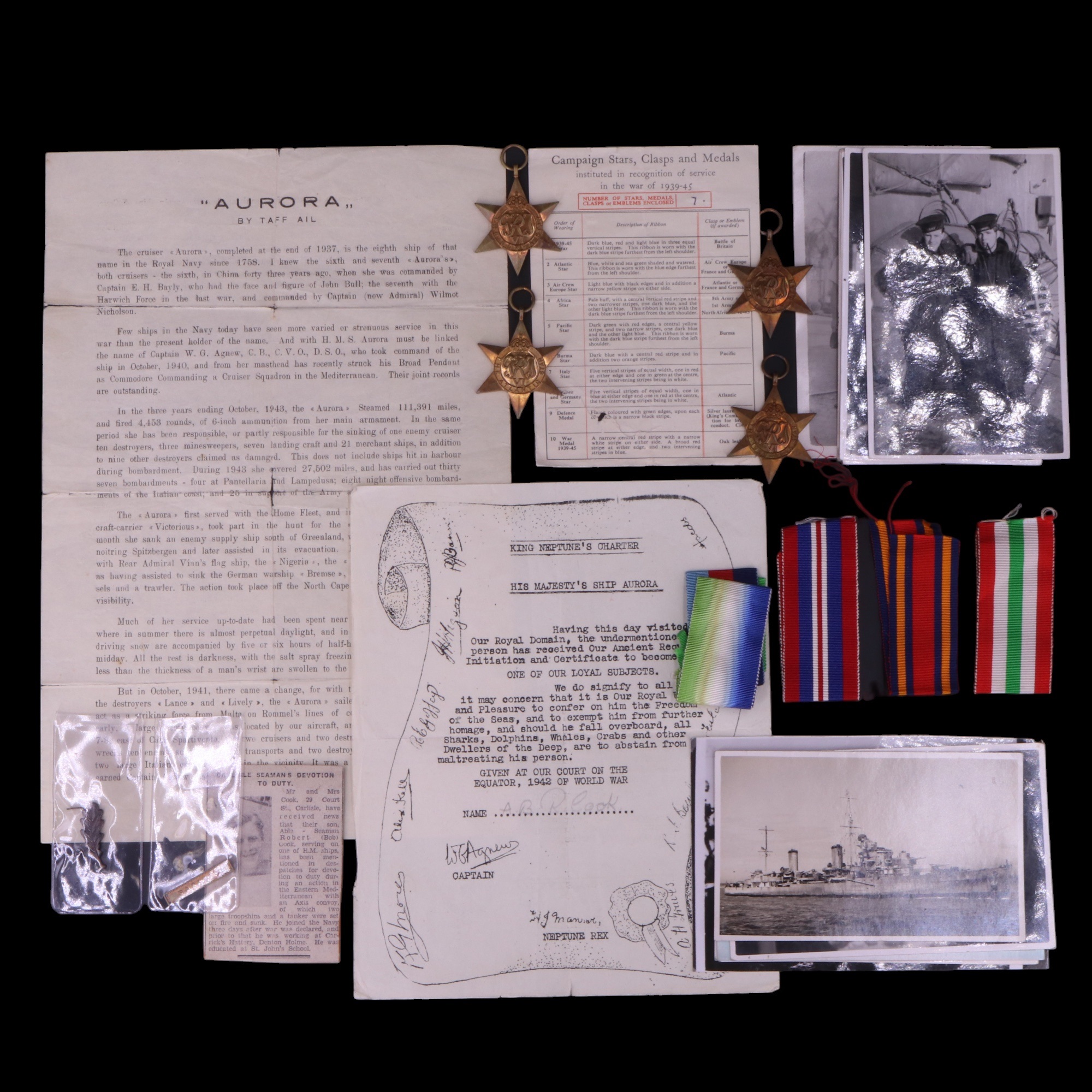 A Second World War Royal Navy mentioned in despatches campaign medal group, that of HMS Aurora - Image 2 of 9