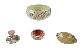 Four items of Maling comprising a candlestick a dish and two bowls