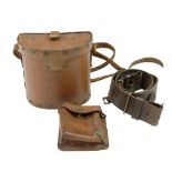 A British Army / Home Guard 1939 Pattern leather belt, binoculars pouch and pistol ammunition pouch