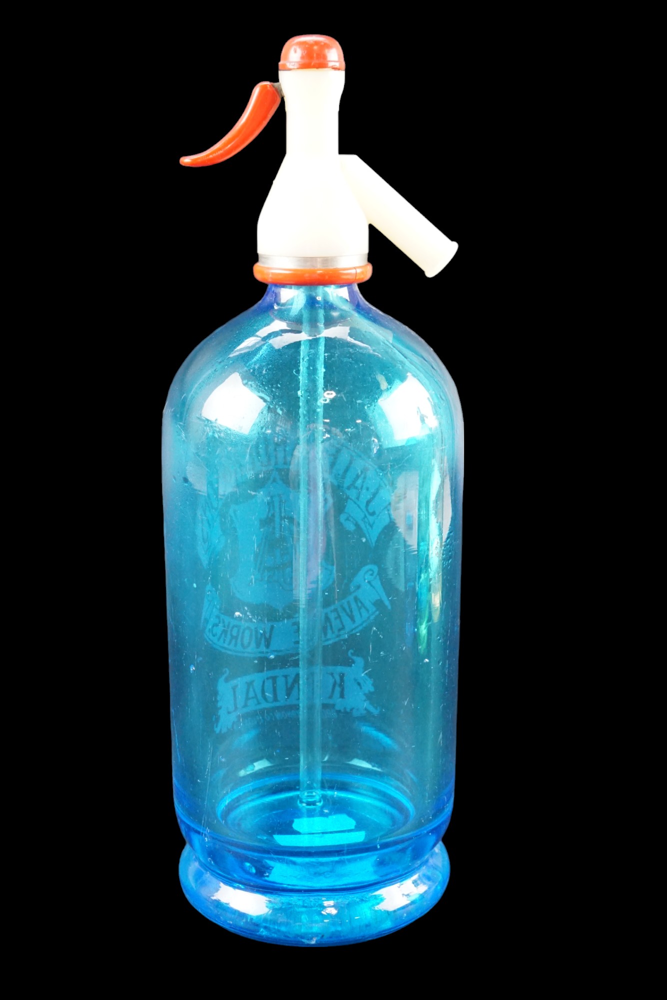 An Alexander & Sons of Kendal etched blue glass soda syphon, second quarter 20th Century - Image 2 of 2