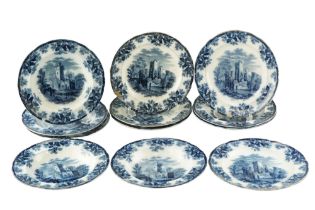 Twelve Victorian Copeland blue-and-white transfer-printed soup bowls and plates, seven (a/f), 26