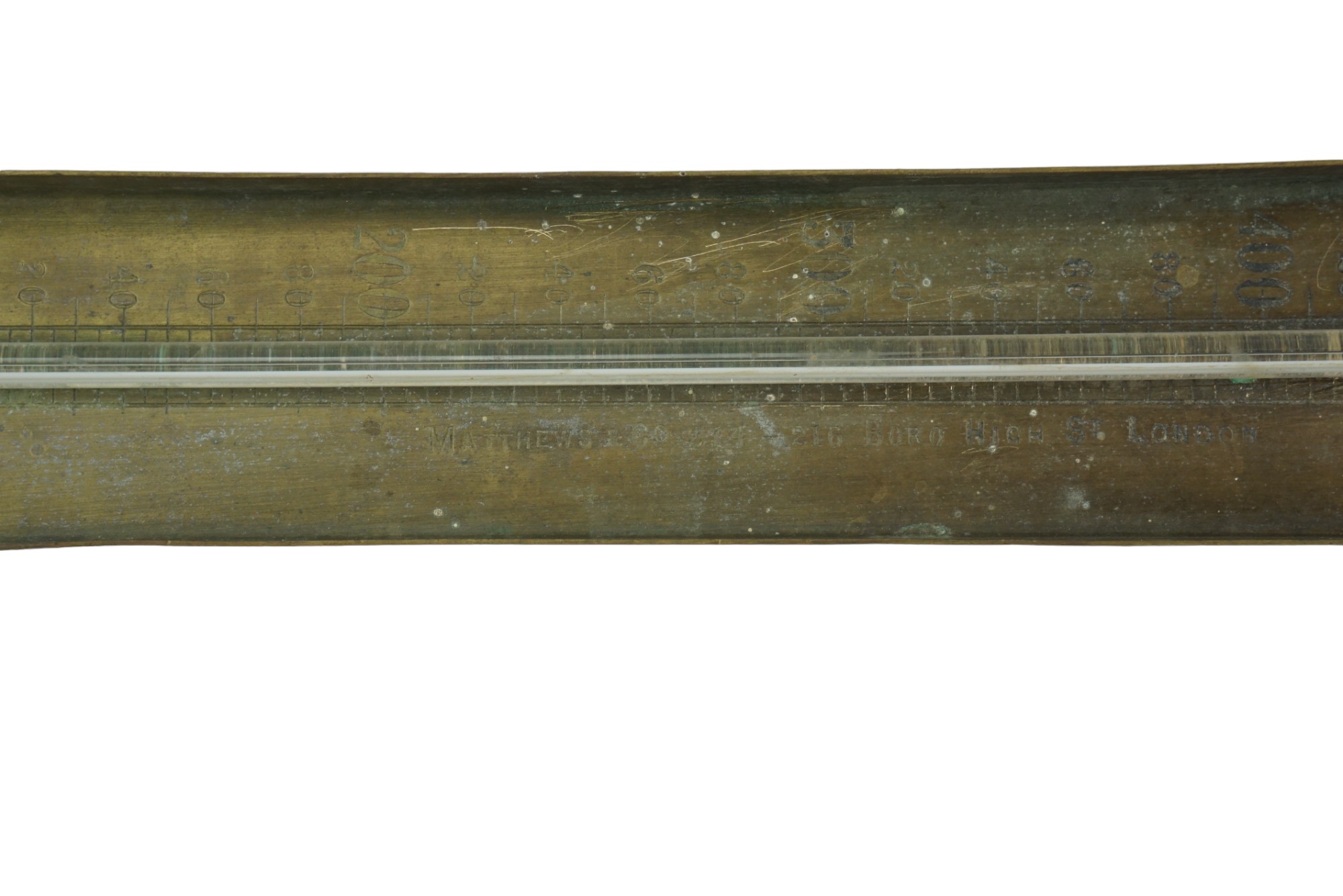 A late 19th Century brass kitchen thermometer by Matthews & Co, 214-216 Boro High St, London, 38 cm - Image 2 of 2