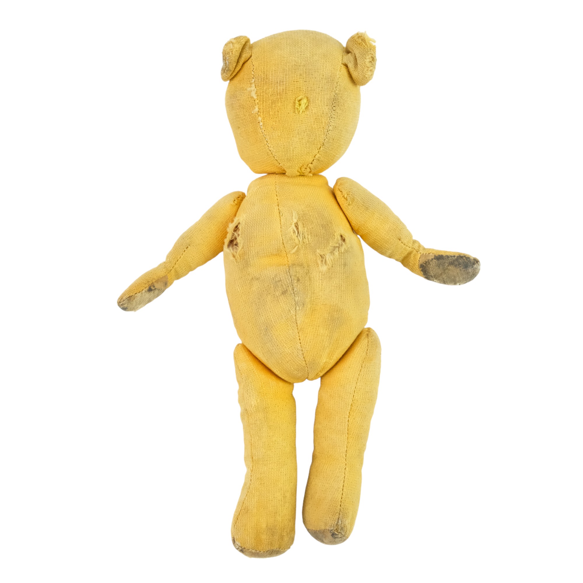 An early 20th Century straw-filled teddy bear with articulated limbs and glass eyes, 30 cm - Bild 2 aus 3