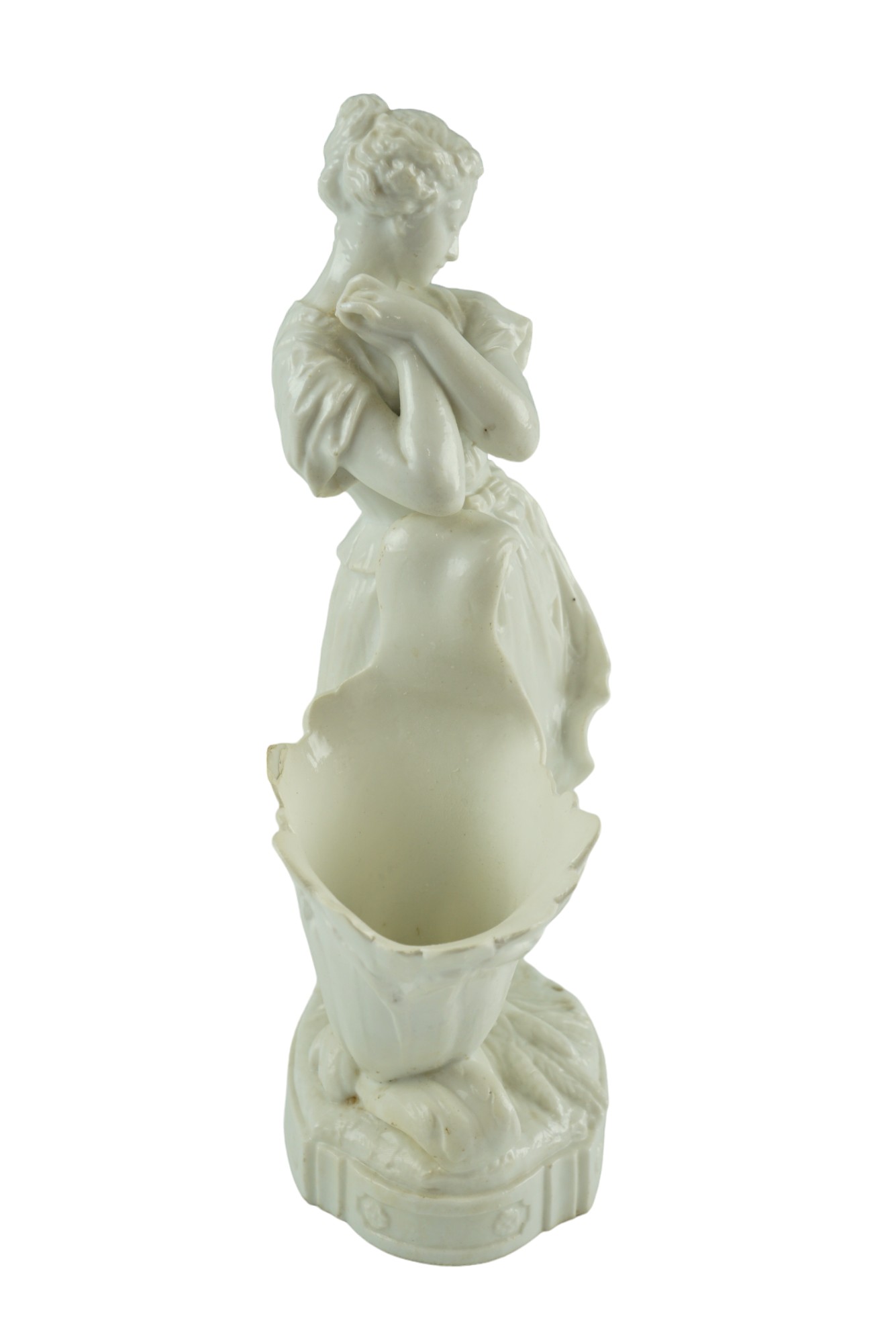 A 19th Century Meissen blanc-de-chine spill vase modelled as a young woman posed coyly, 28 cm, (a/ - Bild 4 aus 5