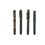 Four vintage fountain pens comprising a Swan self-filler, a Matador Express and two others