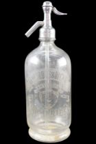 An Armstrong & Dickie of Dumfries etched glass soda syphon, second quarter 20th Century