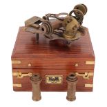 A brass sextant marked Kasper & Richter, in brass-mounted wooden case, marked Ventura Germany,