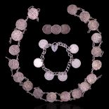 A late 19th / early 20th Century white metal necklace of pseudo-Platagenet hammered silver coins, an