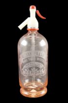 An Alexander & Sons of Kendal etched peach glass soda syphon, second quarter 20th Century