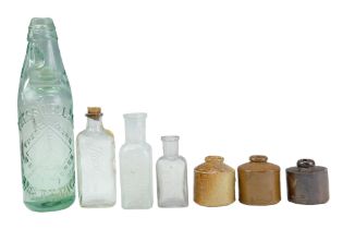 Victorian and later glass bottles including a Codd's Patent bottle for Cresswell & Co, Foster
