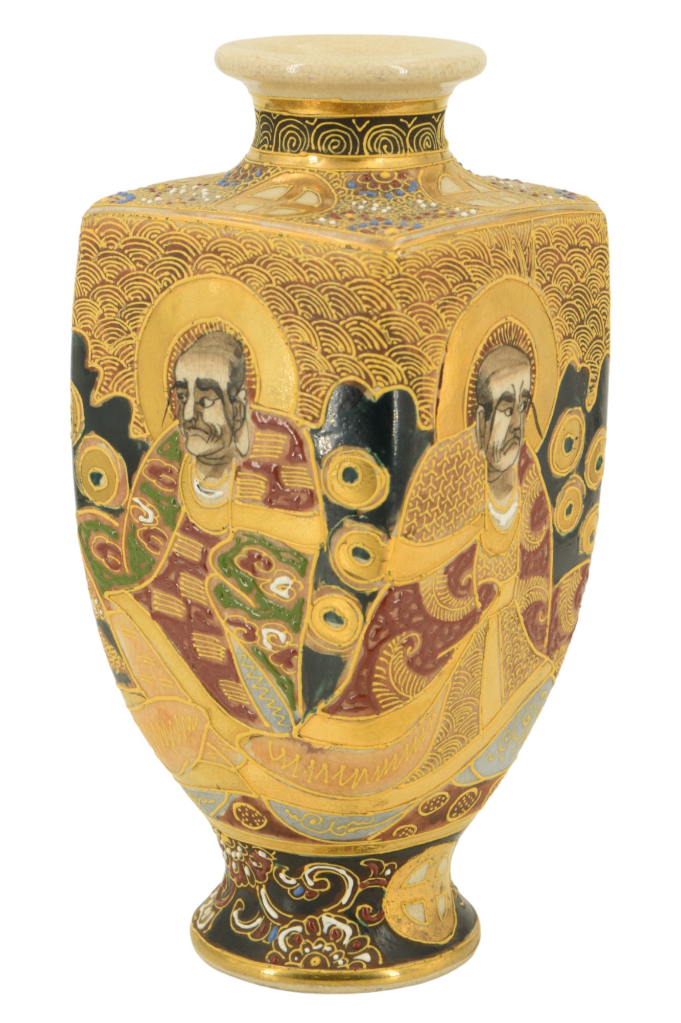 A Japanese Taisho period satsuma vase, of square shouldered form, hand painted character marks to - Image 2 of 5