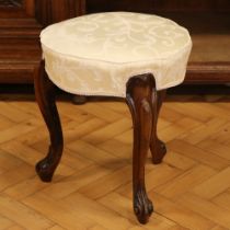 A Victorian Louis-style upholstered rosewood dressing table stool, overstuff-upholstered and