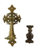 A Victorian Gothic Revival brass door knocker together with a William Shakespeare knocker, former 24