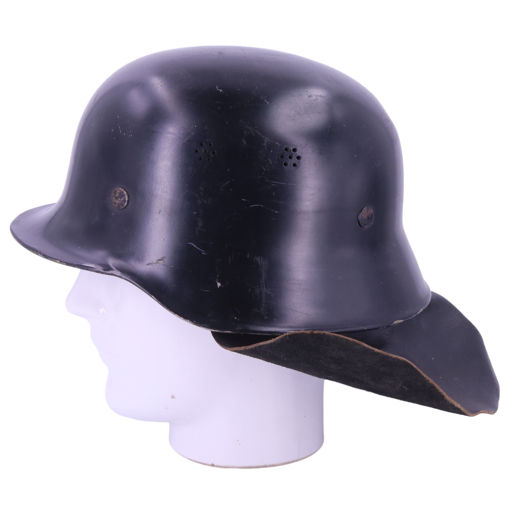 A German Model 1935 fire service aluminium helmet with leather neck guard - Image 5 of 9