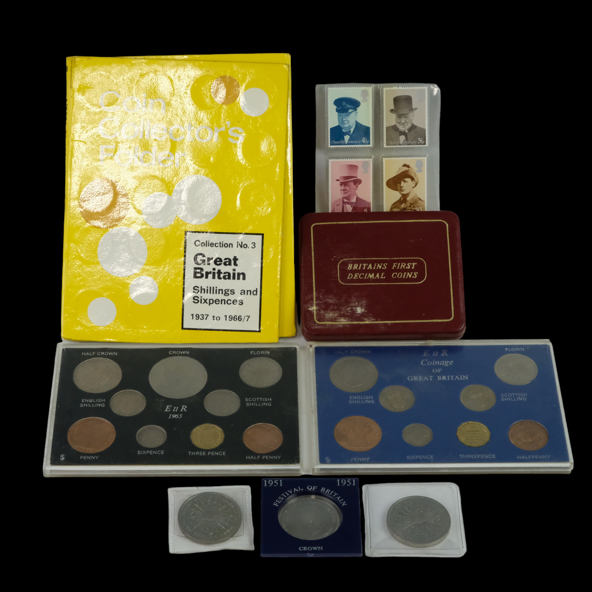 A group of GB coins comprising a complete Coin Collectors Folder No. 3 Shillings and Sixpences