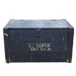A large painted wooden campaign trunk of J R Thompson, King's Liverpool Regiment