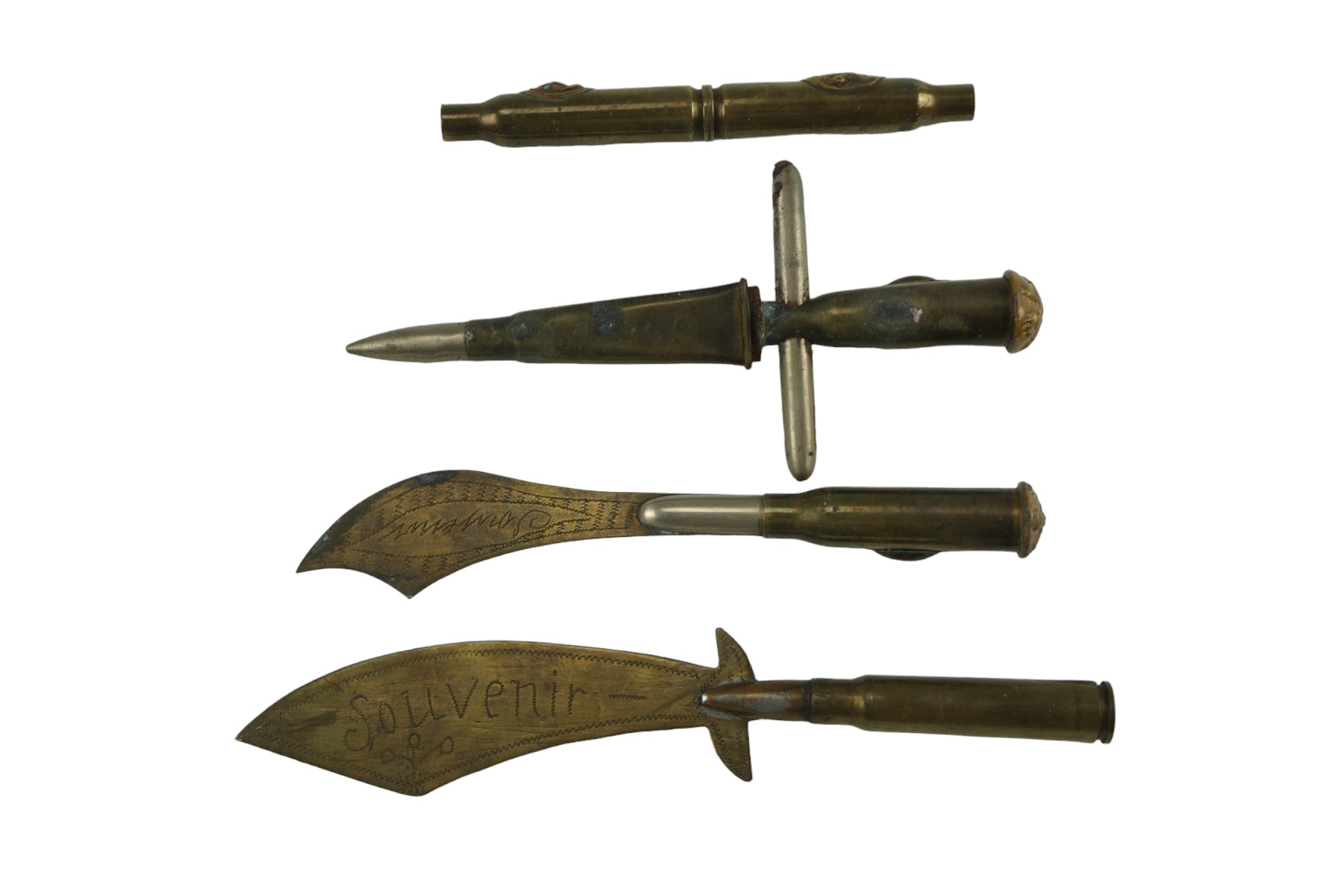 Three Great War trench art paper knives and one other related object, three incorporating Ottoman - Image 2 of 2