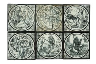 A set of six Victorian Minton "Idylls of The King" fireplace tiles, 152 x 152 mm