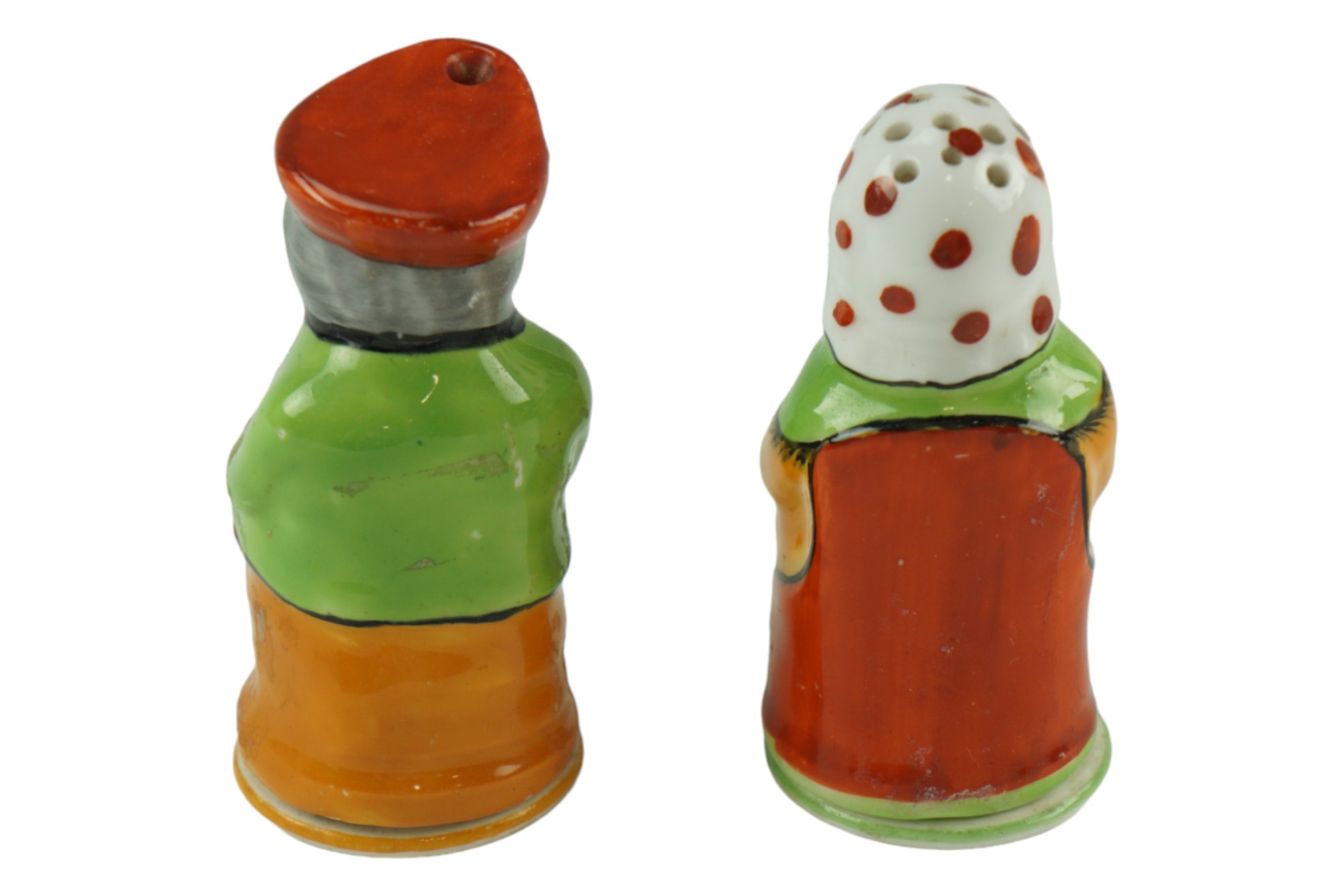 Early 20th Century Crown Staffordshire Pottery figural salt and pepper pots, modelled as a man and a - Image 2 of 3