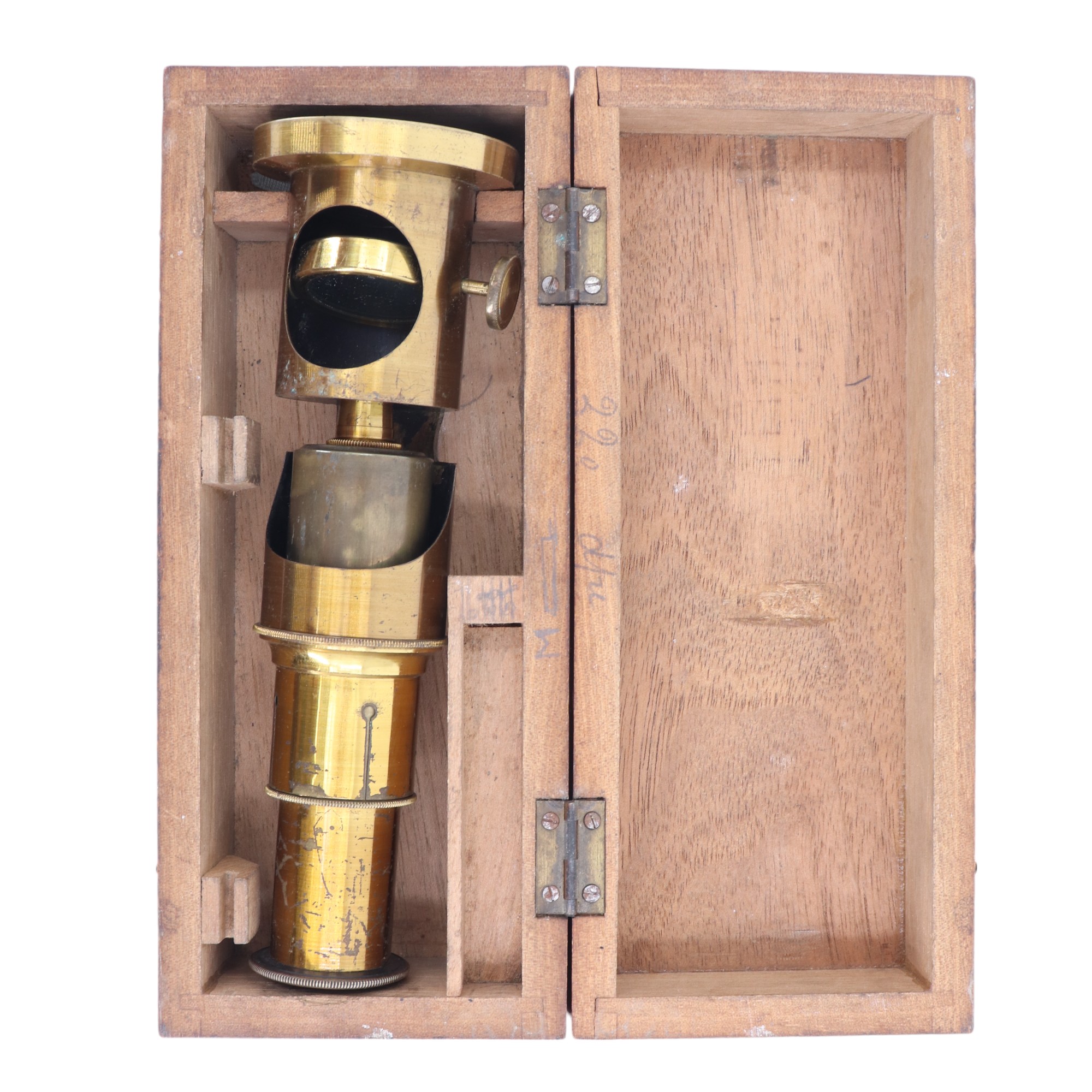 A Victorian student's brass drum microscope, 15 cm, in associated mahogany case - Image 5 of 5