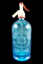 An Alexander & Sons of Kendal etched blue glass soda syphon, second quarter 20th Century