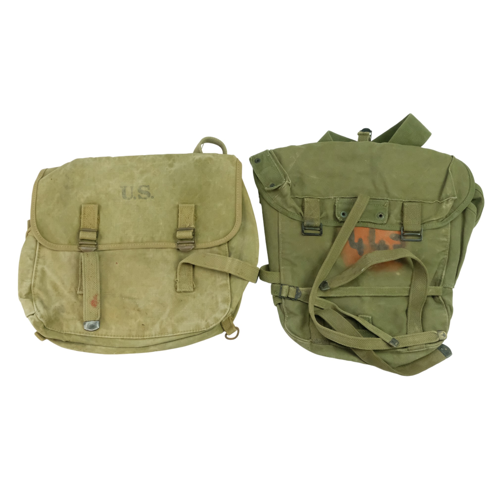 A Second World War US Army M 1936 Musette Pack together with Combat Pack