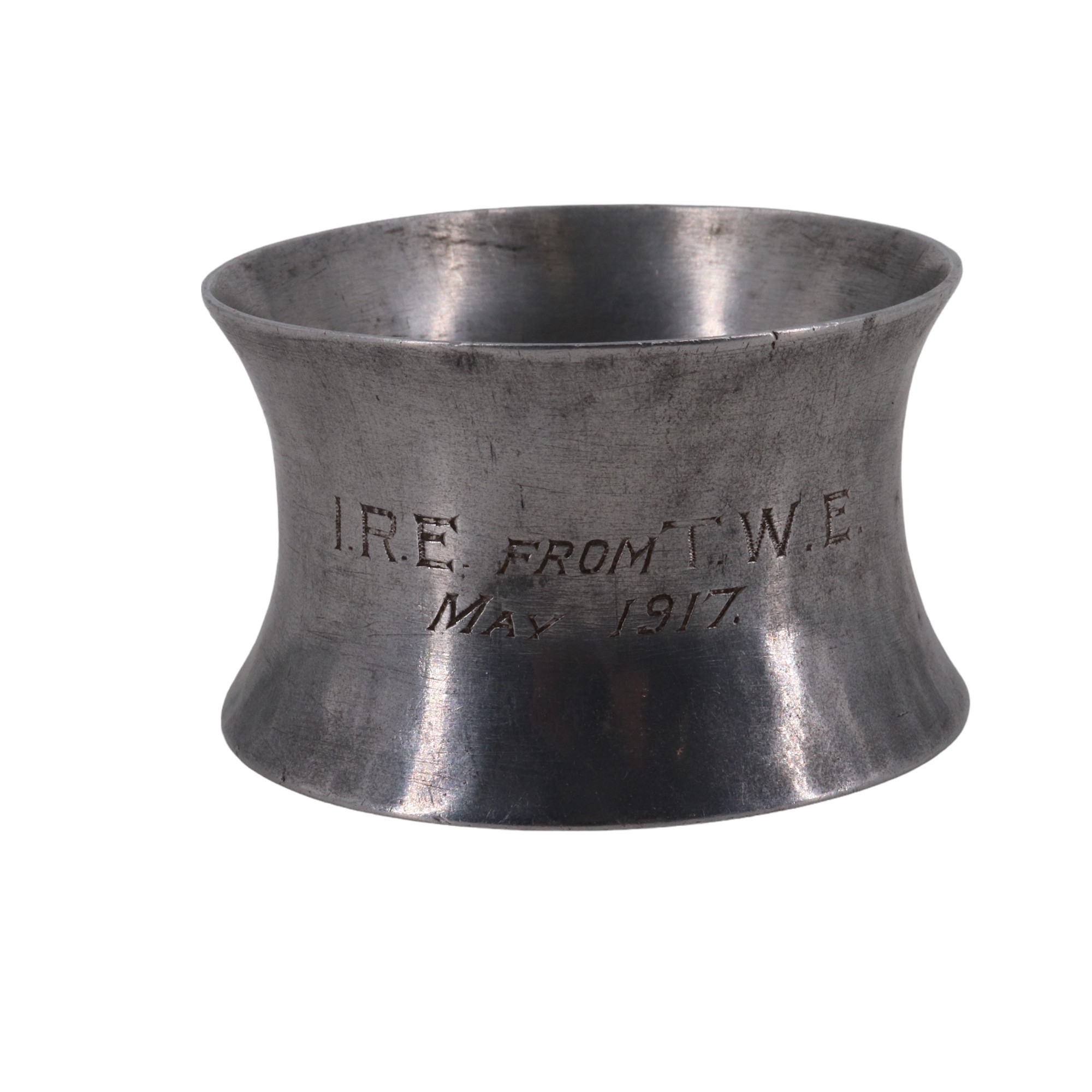 An aluminium alloy napkin ring engraved "Zepp L33 [sic] brought down of Hartlepool, Nov 1916". [On - Image 2 of 2