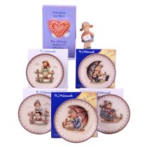 A small group of boxed Hummel pin dishes together with a boxed 'Messages of Love' figurine