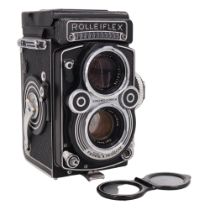 A Franke and Heidecke Rolleiflex 3.5F Model 4 twin lens reflex camera, having a Carl Zeiss Planar