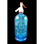 An Alexander & Sons of Kendal etched blue glass soda syphon, second quarter 20th Century