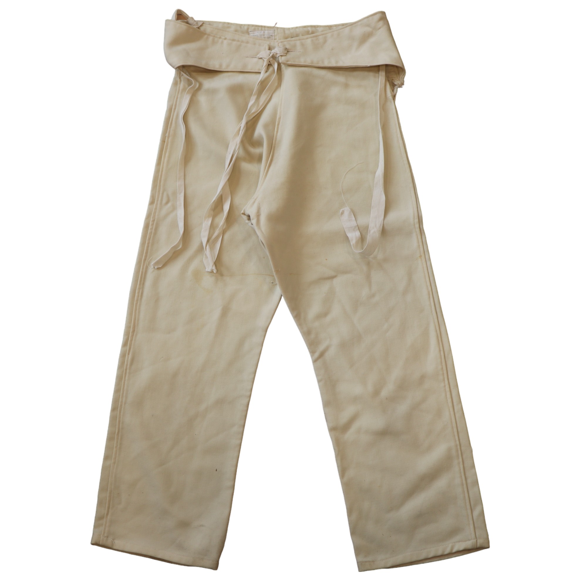A pair of 1942 British munition worker's Royal Ordnance Factory Women's Serge Undyed Trousers