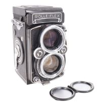 A Franke and Heidecke Rolleiflex 2.8 E2 twin lens reflex camera, having a Carl Zeiss Planar 1:2,8